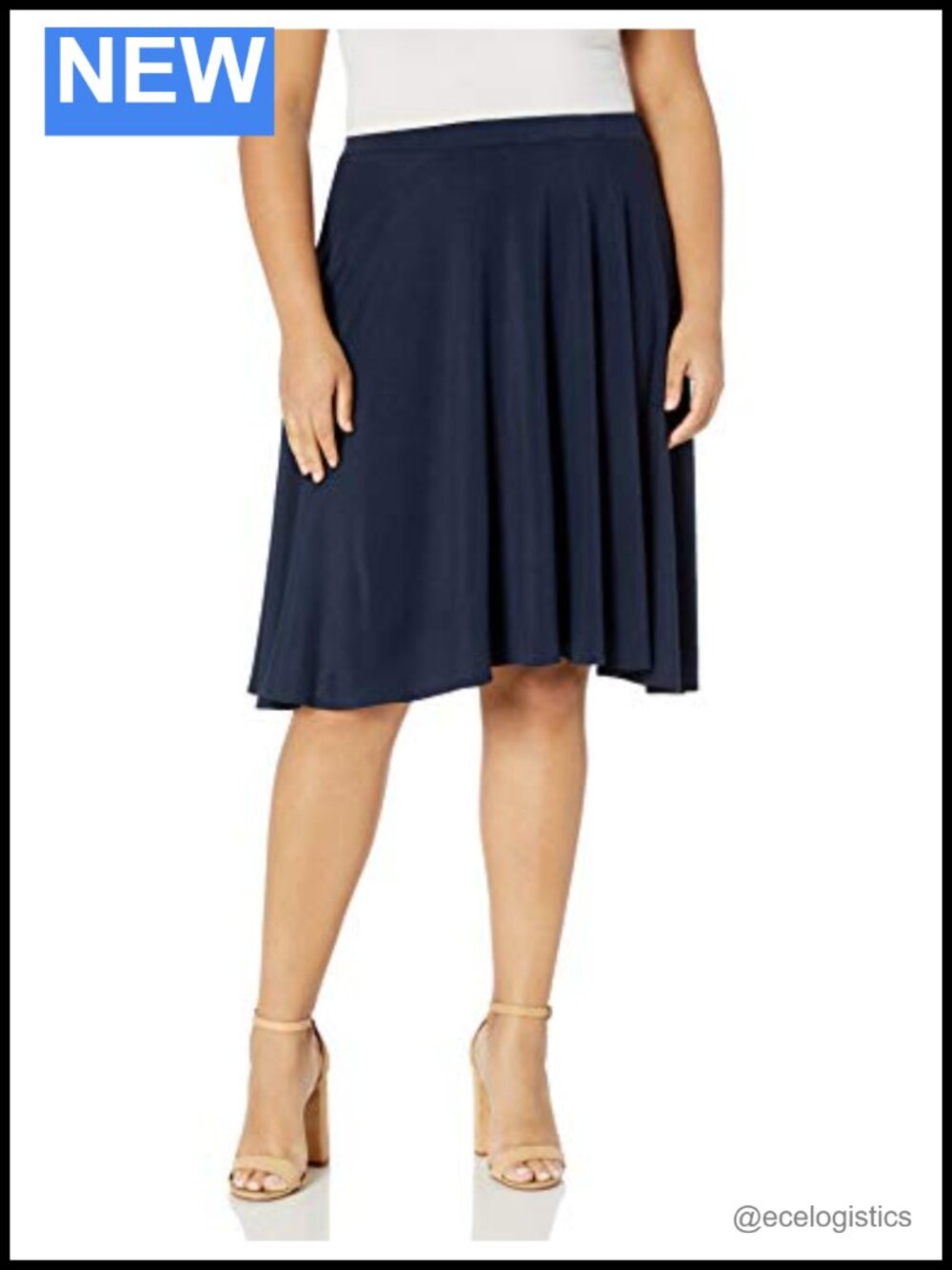 Plus Size Knee Length Full Skater Skirt Stretch Ponte Knit Pull On
